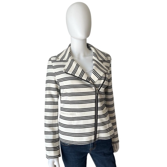 Bagatelle Black & White Striped Moto Jacket Asymmetrical Zip Size S - Picture 1 of 6
